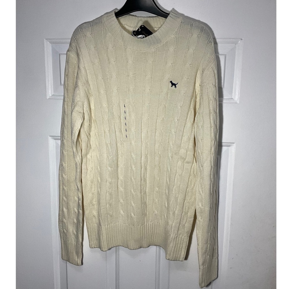 Simply Southern Emma White Cable Knit Sweater Dog Logo NWT Large